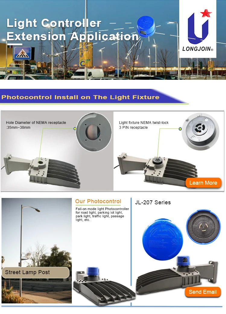 NEMA Standard Interface Street Light Photocontrol Outside Mounting on Light Shoebox Light