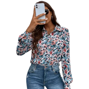 High Quality Floral Print Button Through Blouse Long Sleeve Shirts for Women 2021 Woman Tops Fashionable OEM ODM