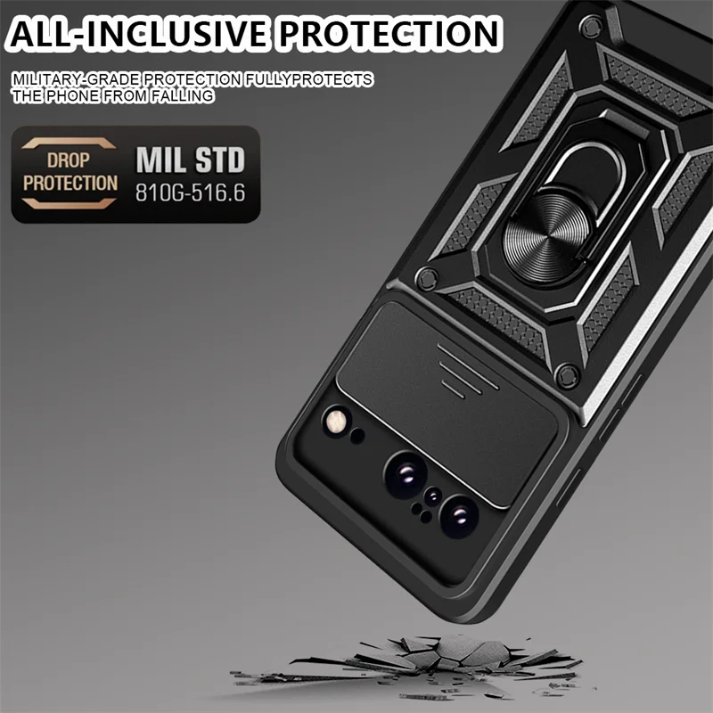 Military Grade Slide Cover Camera Protection Armor Case for Google Pixel 8 Pixel 9 Pro 8A 7A 7 Ring Stand Case