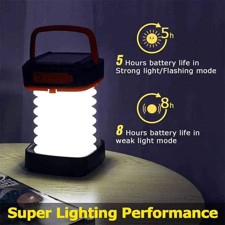 Solar LED Camping Lantern Foldable USB Rechargeable ABS Tent Light Portable Hanging Lamp for Outdoor Emergency OEM - detail 2