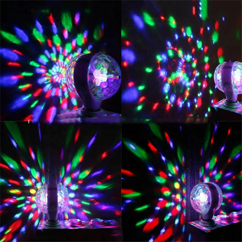 LED Double Head Crystal Magic Ball Light E27 6W RGB Disco Bulb
