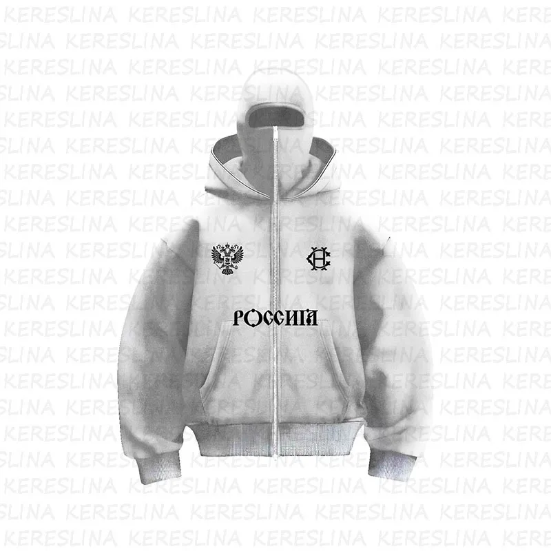 Russland-Masken-Kapuzenpullover, Übergroßer 360g Herren-Hoodie, Herbst Einfarbiger Boxy Pullover Sweatshirt