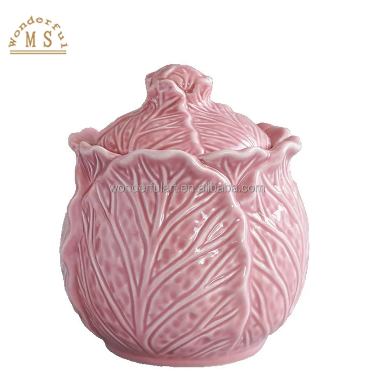 Oem porcelain yellow&pink leaves cabbage rabbit Shape Holders 3d vegetable Style Kitchen Ceramic dish Tableware Set