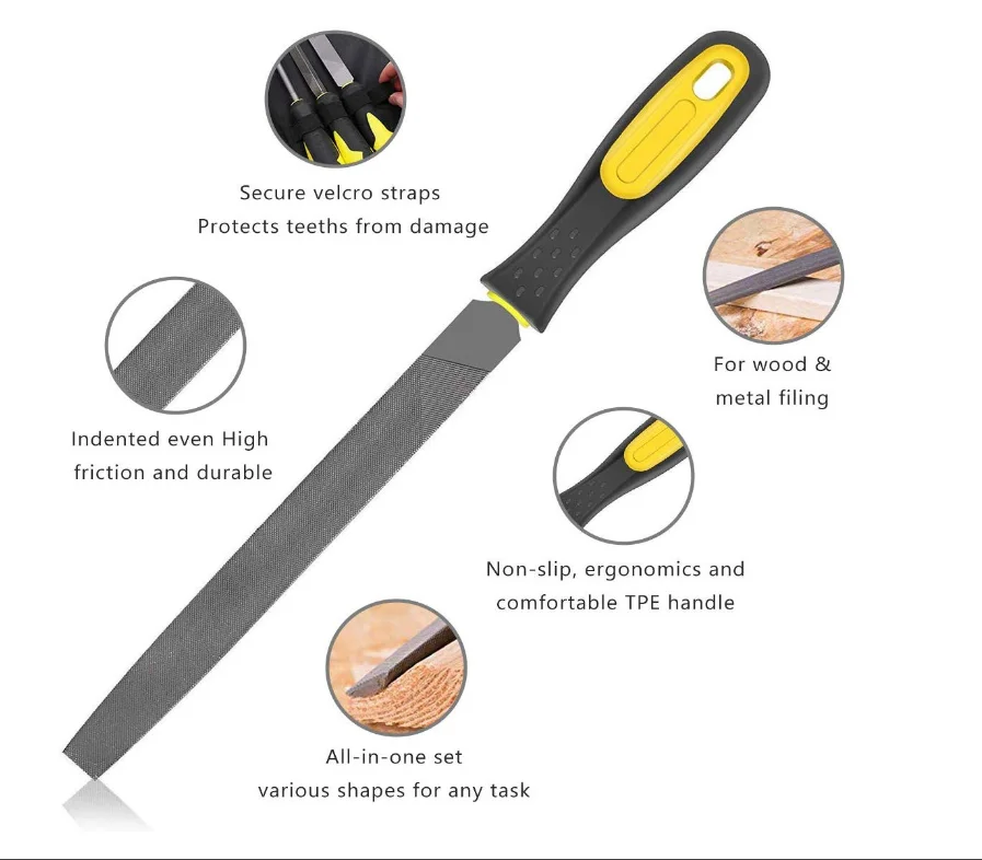 10-Inch Round Mill Steel File Rasp With Handle For Metal & Leather T12 Carbon Tool Steel Medium Teeth
