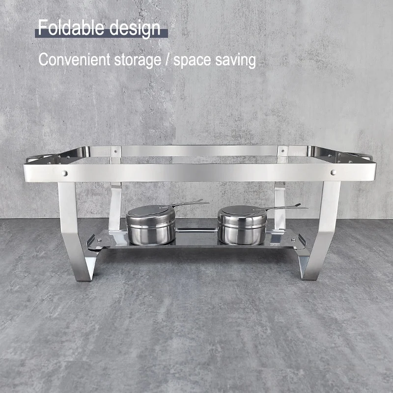 High Grade Fast Food Foldable Frame Stainless Steel Food Warmer Chafing Dish Buffet Set With  Stainless Steel Lid