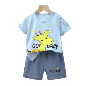 Boys Cartoon  Print Casual Outfit Round Neck Cotton T-shirt Shorts Kids Summer Clothes Boys Clothing Sets