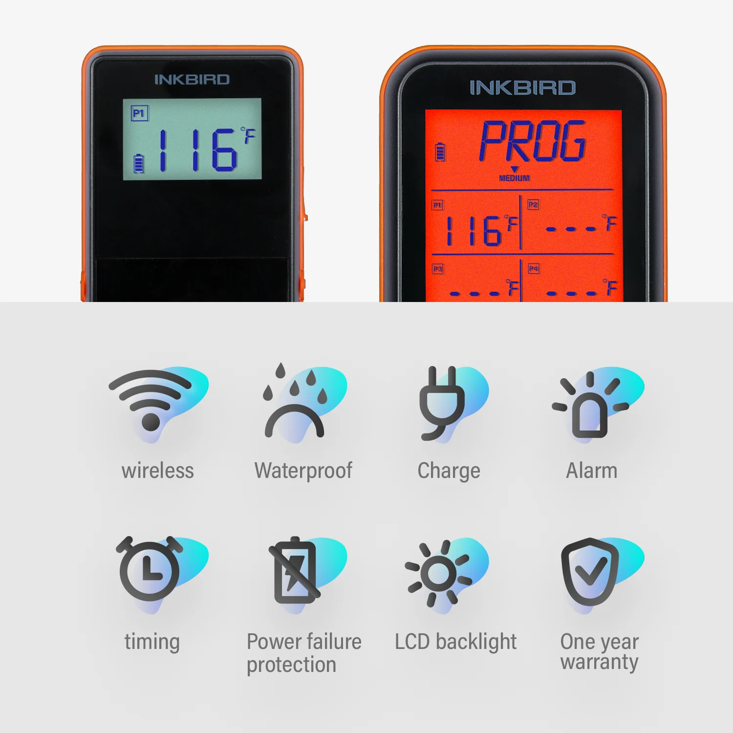 1500FT Wireless Meat Thermometer for Grilling Smoking, IPX5 with 4 Porbes,  Timer