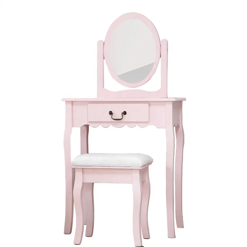 Розовый деревянный туалетный столик с зеркалом и большим выдвижным ящиком для спальни, макияжный столик, новый дизайн