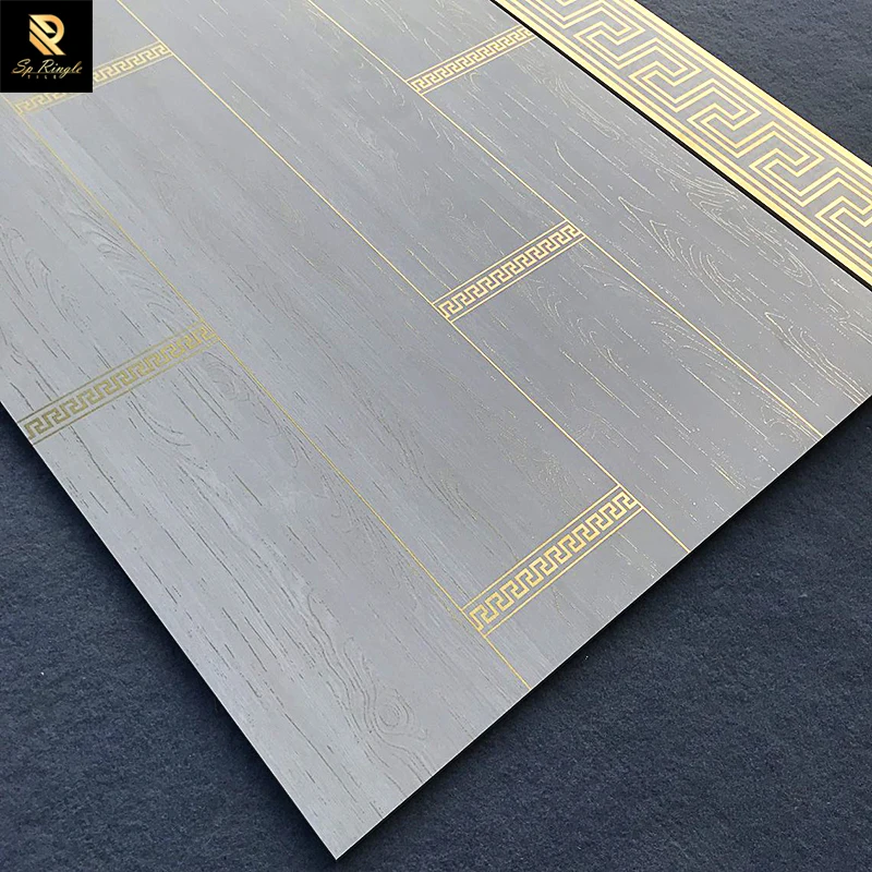 Foshan Building Materials Large Tile Slab Antique House Tile Flooring and Wall Matte Gold Vein White Wood Look Porcelain Tiles