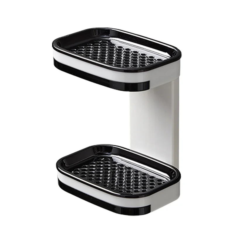 Plateau à savon moderne en plastique à deux niveaux, conception sans perçage, fonctionnement sans électricité, pour le rangement et l’organisation dans la salle de bain à domicile