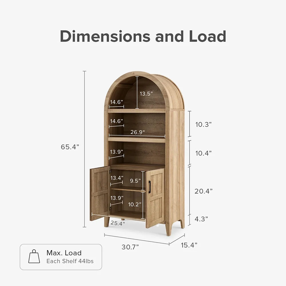 5-Tier Arched Bookcase with Doors and Shelves Living Room Furniture Bookshelf with Storage Cabinet supplier