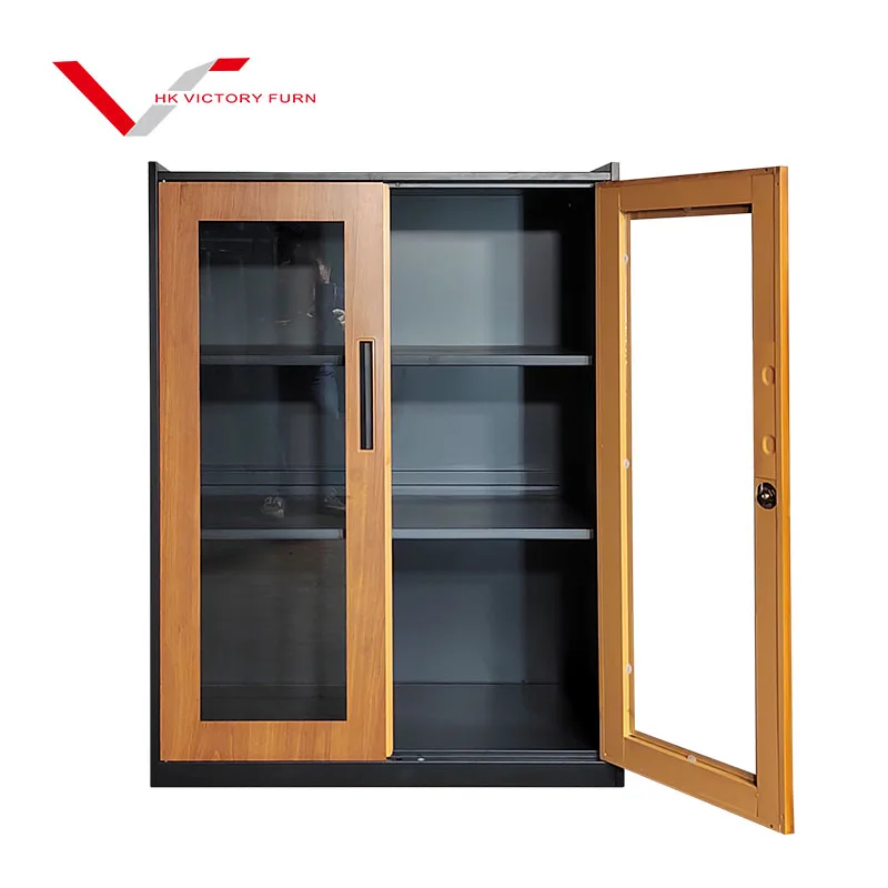 ション ガラスドア小型ショートスチール収納キャビネット金属低ガラスドアファイルキャビネット収納食器棚 Buy Cheap Price