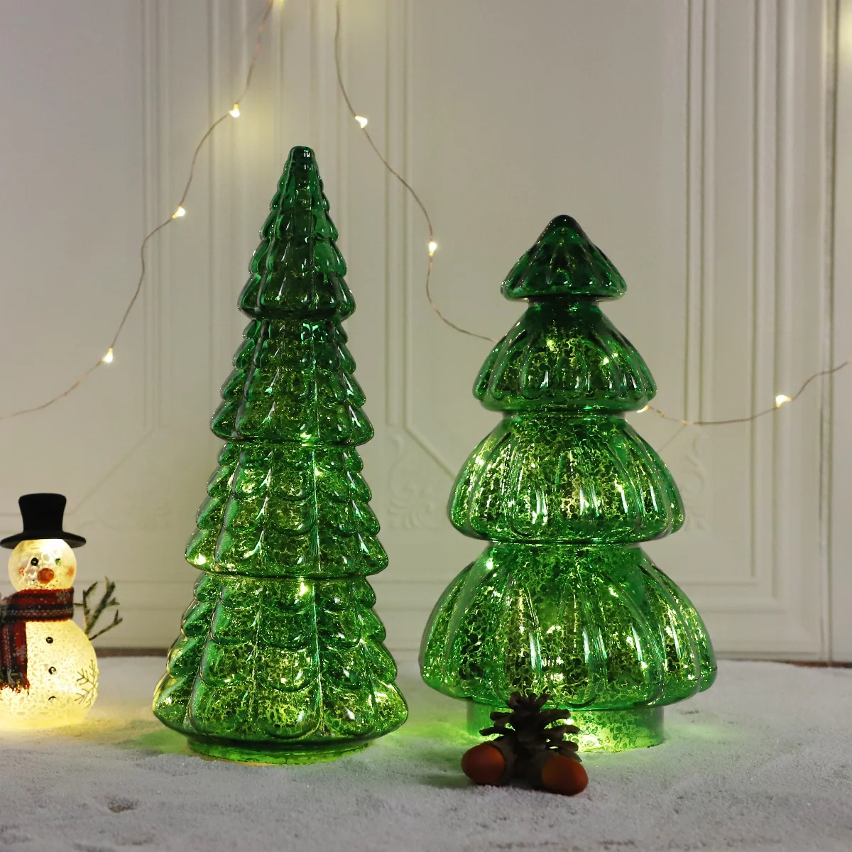 Table Top LED Christmas Trees Decoration With Warm White Light Holiday Gift Glass Craft manufacture