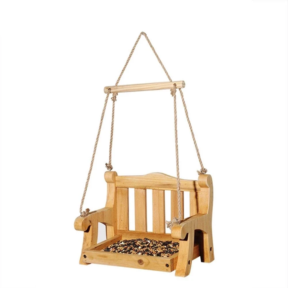Hanging Bird Feeder Wooden Swing Chair Bird Feeder Outdoor Bird Porch