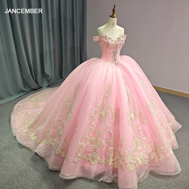 pink and gold sweet 16 dresses Blush Pink Lace Quinceanera Dresses Sparkly Ball Gowns Sweet 16 Dress vestidos de quinceañera Cap Sleeve main image 1