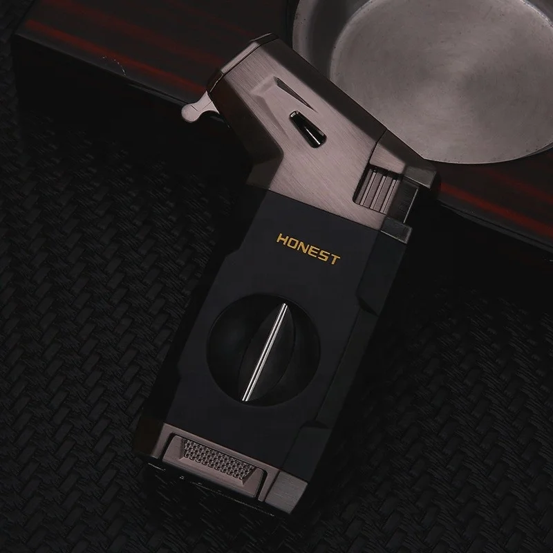 New Multifunctional Lighter 2-in-1 Inflatable Lighter with sharp Cigar Cutter and Visible air Chamber