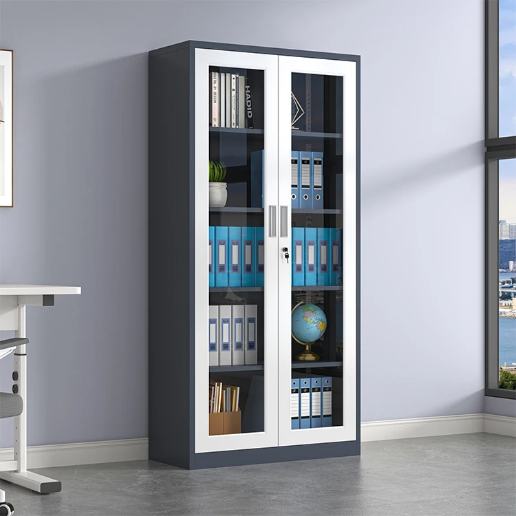 Modern 2-Door Full Glass File Cabinet Adjustable Steel Metal Shelves ...