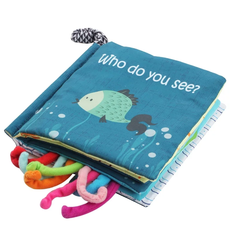 Educational Toy Touch and Feel Handmade Baby Soft Fabric Cloth Book With Crinkle Flaps and Elastic Strings
