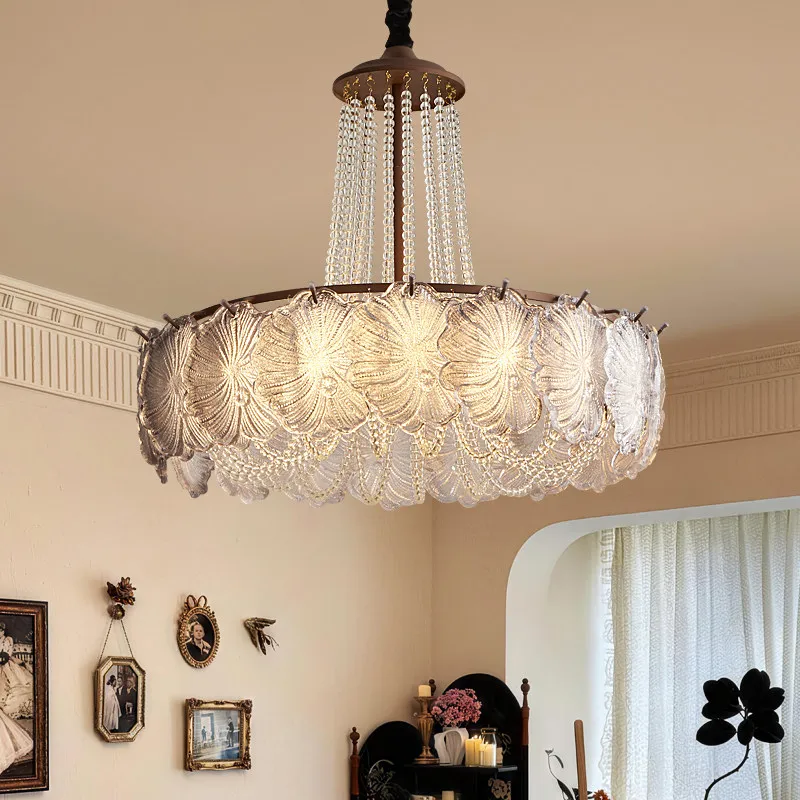 Lampu Gantung Kamar Tidur Bergaya Prancis Vintage — Lampu Mewah Bergaya Pedesaan Amerika, Romantis, dengan Kaca Mutiara dan Tali Pancing Berkualitas Tinggi, LED, Diameter 50 cm, Tahun 2026