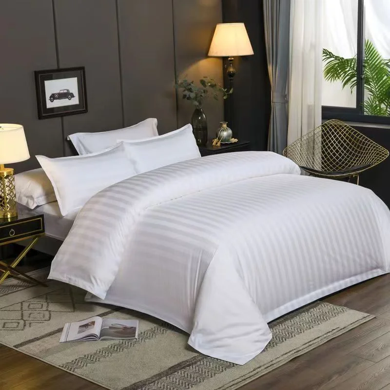 Polycotton Stripe White Duvet Cover Bedding Set Wholesale Cotton Bed