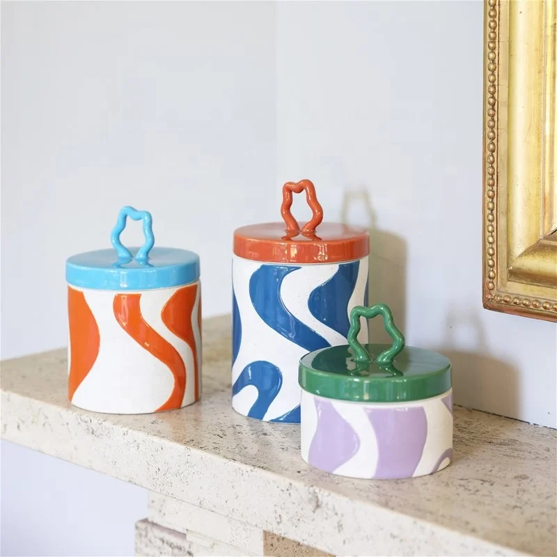 Custom Creative Design Decoration Nordic Ceramic Kitchen Food Storage Jars Tea Coffee Sugar Canisters Sets with Lid