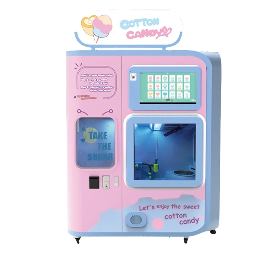 Komersyal na cotton candy floss machine robot arm sugar paggawa ng kalakalan ganap na awtomatikong cotton candy vending machine