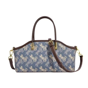 High Quality PU Leather Tote Shoulder Bag with Brown Carriage Blue Leather Finish New Fashion Design for Ladies Summer Style