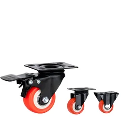 Durable red pu revolving wheels light duty 1.5/2/2.5 inch custom swivel caster wheels NO 4