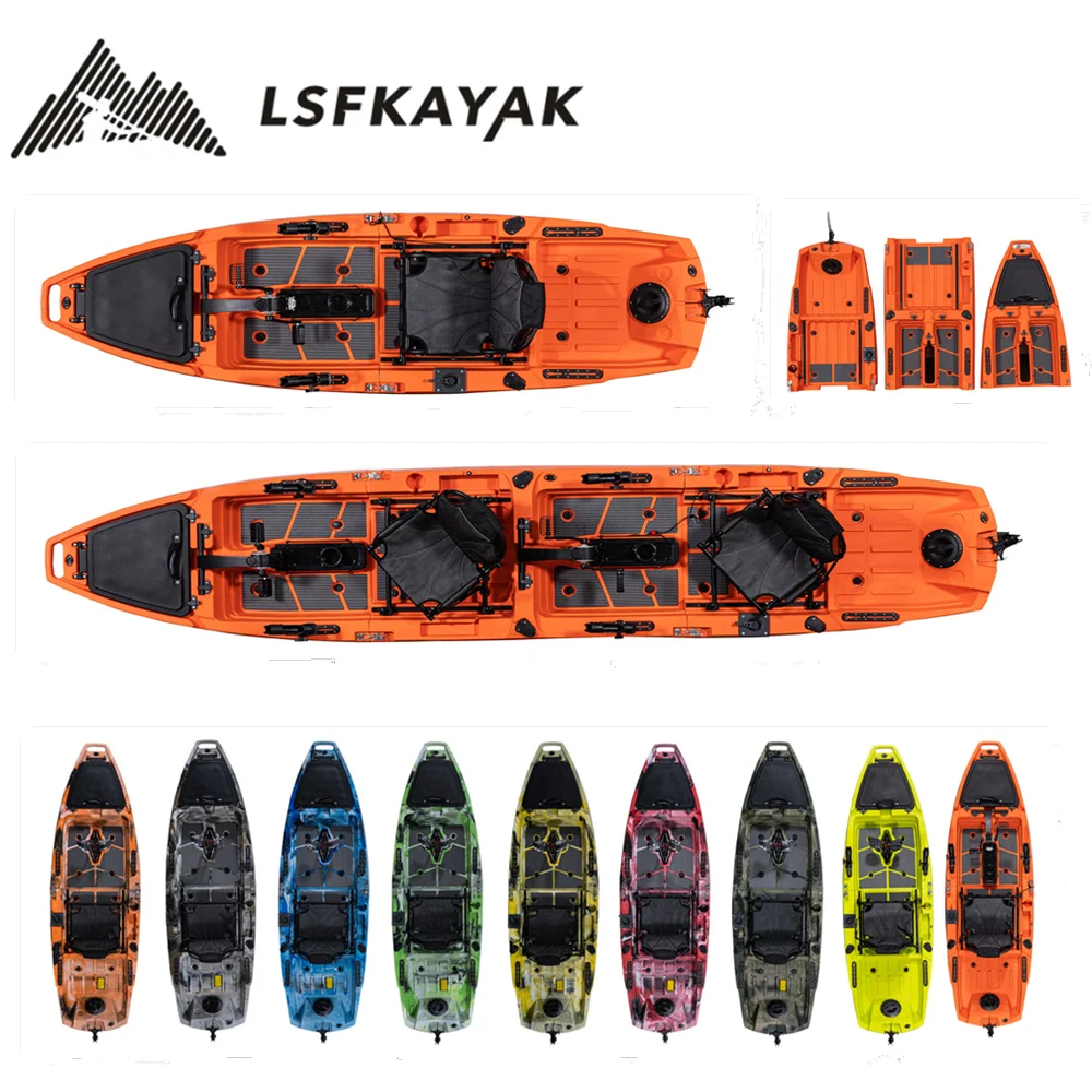 New  2 or 3  Pieces Modular Detachable Kayak Plastic HDPE/LDPE   4.5m  Kick up and Propeller Foot Pedal Motor Kayak for Choosing