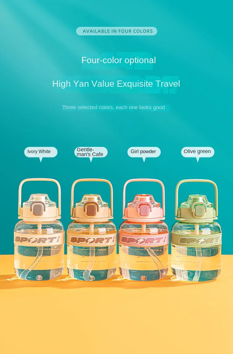 Leakproof Clear Straw Cup With Plastic Handle Large-capacity Desktop Office Water Bottle