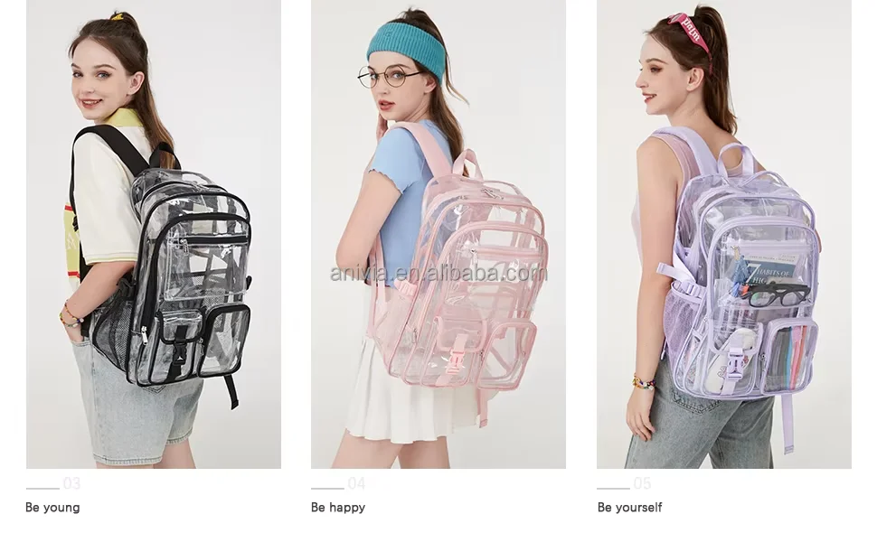 Hotselling Clear Heavy Duty PVC Transparent Cheap Fashion Student Schoolbag Children Backpack Bagpack Kids School Bags