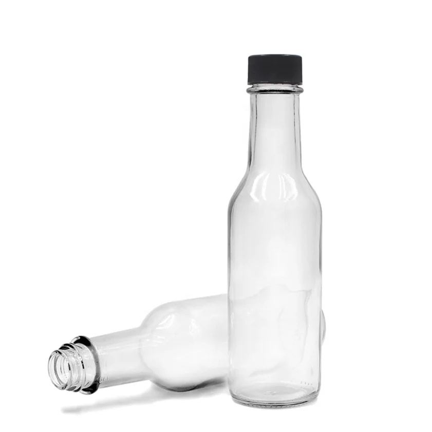 5oz (150ml) Flint (Clear) Glass Woozy Sauce Bottle Round - 24-490 Neck