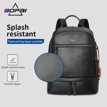 bopai 20l leather laptop backpack Men for 15.6 inch Business Smart Professional Lightweight Backpack with USB Charging Office Commuter Computer Rucksack Executive Anti Theft Black : Electronics Suitable for laptops up to 15.6 inches (not compatible with gaming laptops) BOPai Genuine Leather Backpack for