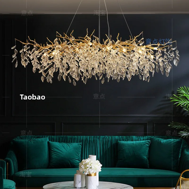 Living Room Crystal Chandelier Simple Modern Art Shape Long French Light Luxury Restaurant Design LED Light Source 5-Year