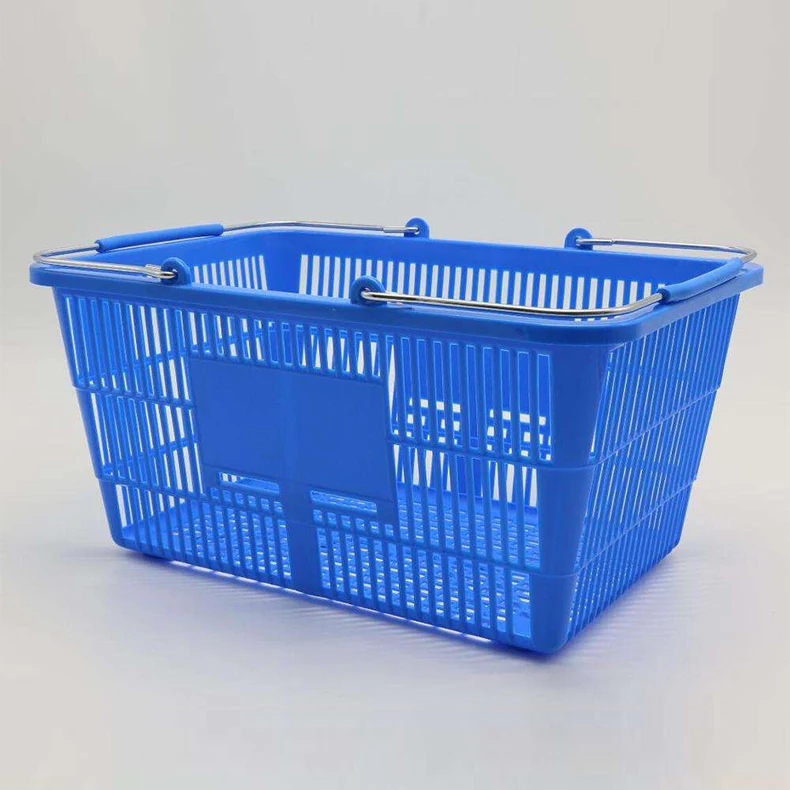 17L Red Color Plastic Supermarket Hand Basket with Two Handles Quality Shopping Baskets Mesh Style Plastic Rolling Basket details