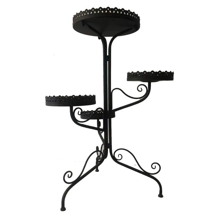 Creative Design Foldable Metal Plant Stand with Tree Shaped 4 Holders Flower Pot Display Rack for Outdoor Garden and Flower Shop