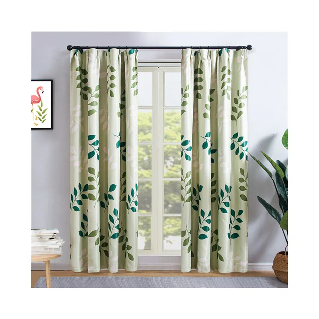 Modern new leaf design printed blackout curtains window treatment curtains for living room