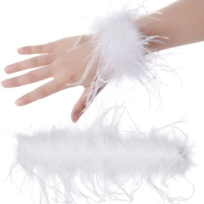 Braccialetto di piume per donna Elegante polsini con piume di struzzo Manicotti da polso Bracciali a schiaffo per donna Manicotti di piume decorative per la festa di carnevale Halloween Cosplay