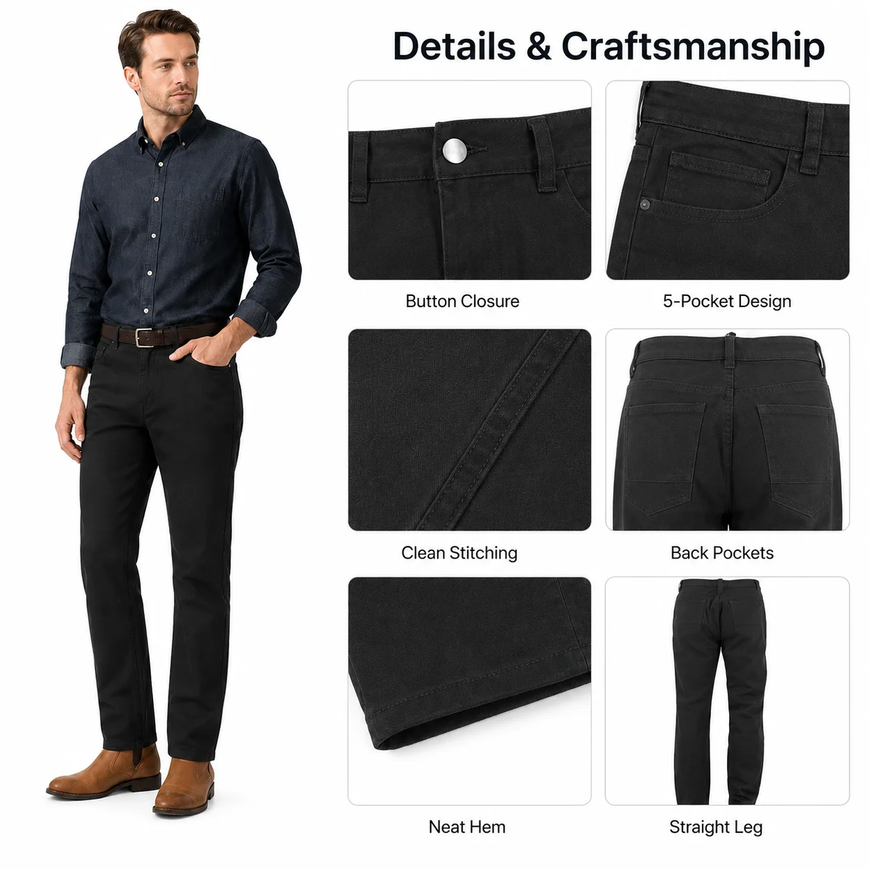 Custom High Quality Men's Casual Straight Stretch Plain Golf Pants With Five Pocket