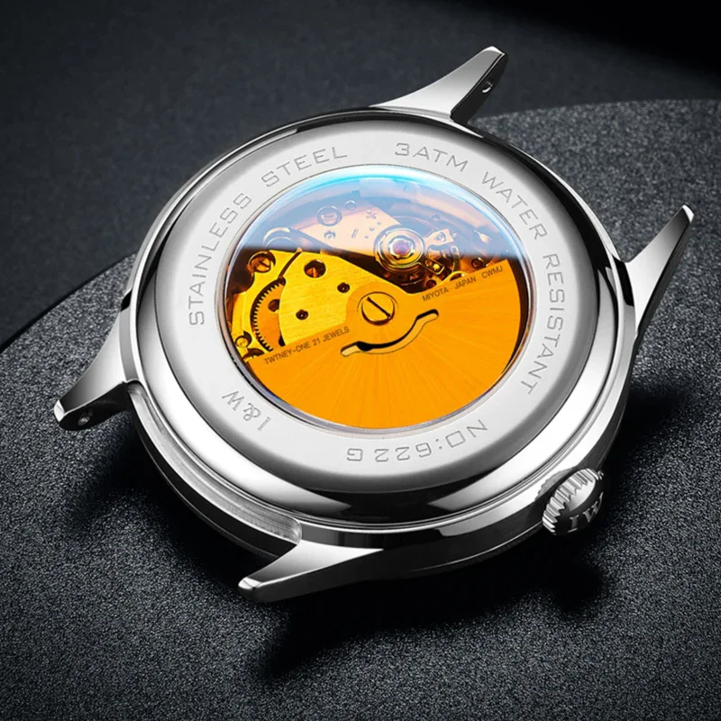 TEINTOP I&W Orologio Automatico Uomo Con Movimento Giapponese - Cassa 42 Mm, Cinturino In Pelle, Impermeabile 50m, Calendario Giorno E Data, Lancette Luminose - 2