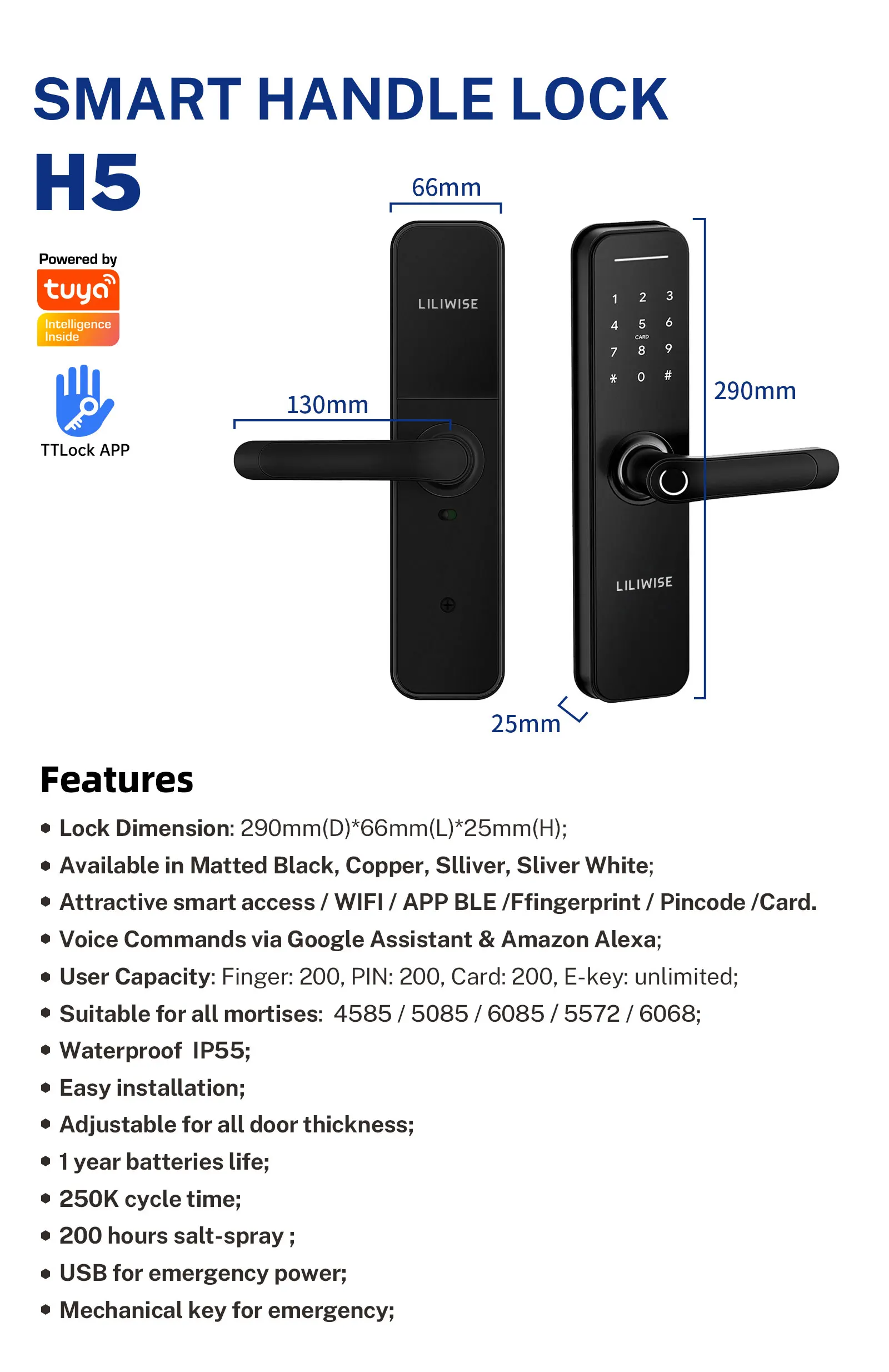 Touch Screen Electric Gate Lock Smart Door Lock with Fingerprint and Tuya App Wifi Control