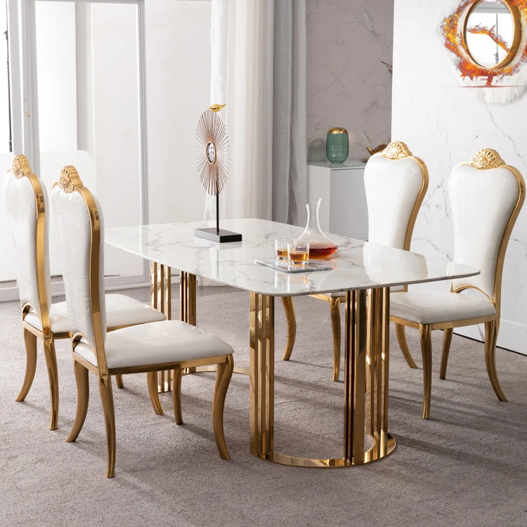 Cheap royal design dining room metal furniture dining table set 8 dining room chairs hotel restaurant