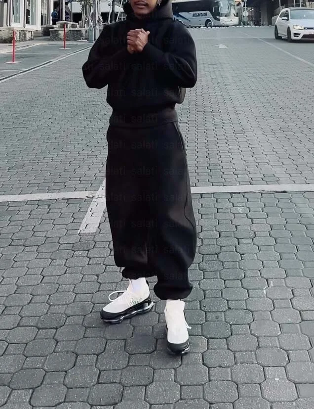 Salati Essentials Men Hoodie Set Monochrome Straight Leg Plain Blank Oversized Winter Heavyweight Sweat Suit Sweatsuit gallery 3