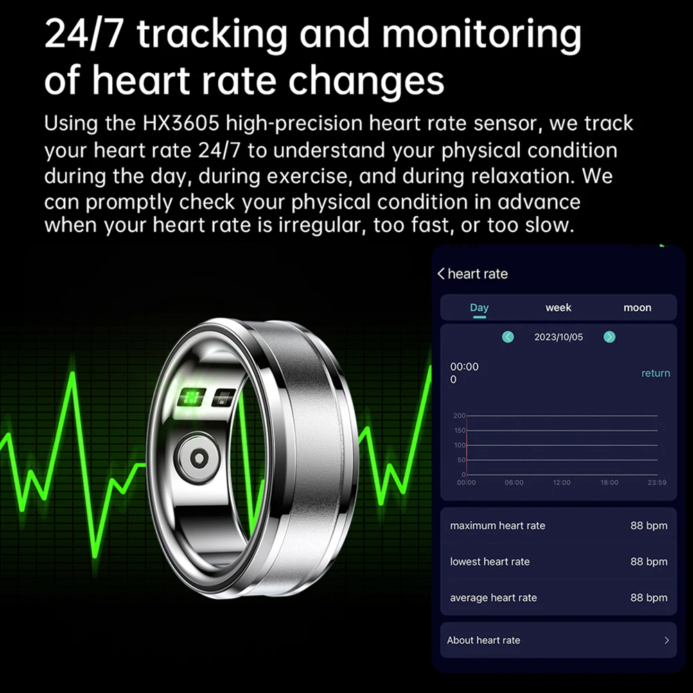 2024 IP68 Waterproof Step Counting Heart Rate Blood Oxygen Blood Pressure Body Temperature Calorie Sleep Smart Ring