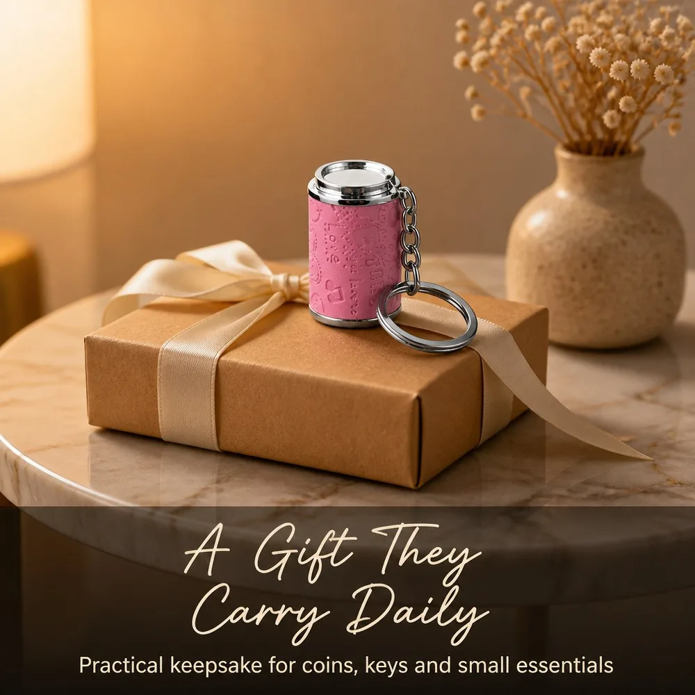 Metal Coin Bank Keychain Spring Loaded Coin Holder Keyring with Embossed PU Leather Wrap Cylinder Coin Case in 6 Colors