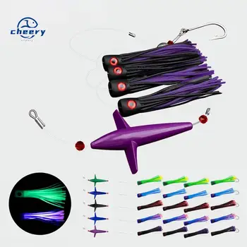 CHEERY Big Game Saltwater Fishing Trolling Topwater Bait Silicone 210g 155mm/6inch Rigged Set Mesh Bag Tuna Bird Marlin Mahi – Soft Lure – view 2