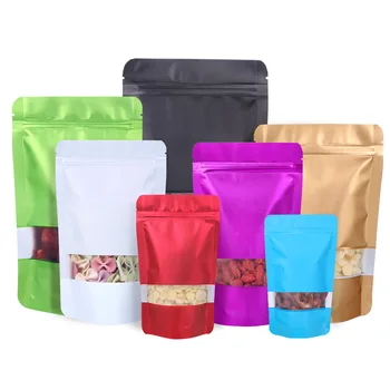 Custom Wholesale Plastic Food Doypack Stand Up Resealable Ziplock Packaging Pouch Mylar Zipper Packing Bags with Window
