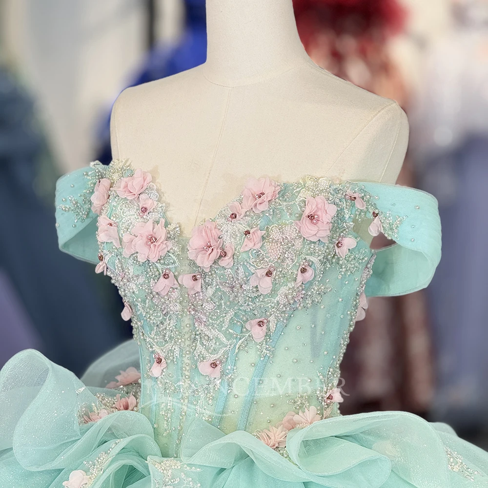 Jancember 1345 Princess Green Pearls Quinceanera 16 Girls Dresses with  Floral Flower