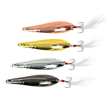 Metal Spoon Lure with Blood Groove Feather Treble Hook, Freshwater Artificial Bait for Minnow, Bass and Topmouth Culter – Metal Jig – view 2