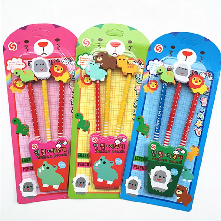 Custom Logo Printed Christmas Gift Eraser Kids School Stationery Pencil Set